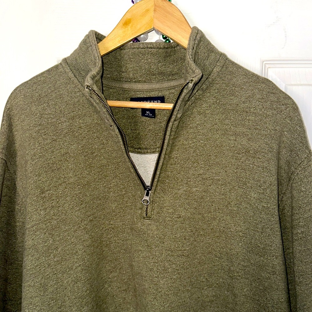 Quarter Zip Sweatshirt LAND'S END Olive Green Sweater XL